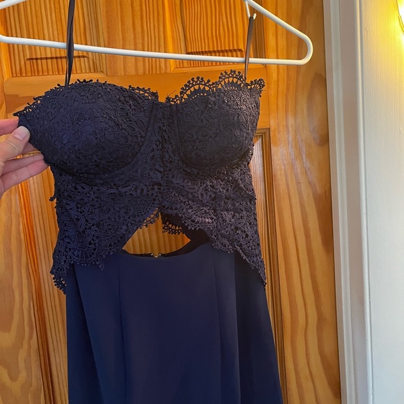 Navy strapless maxi dress. Tag says size 8, more like size 0. - Picture 3 of 5